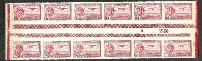 MEXICO Sc#C22 Gutter Block Strip of 12 stamps MINT NEVER HINGED