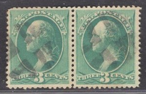 US Stamp #184 3c Green Washington PAIR USED SCV $2.10. Fantastic Centering, A...