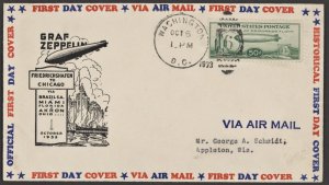 C18 USA Cover-Graf Zeppelin FDC 1933 Washington D.C.  Oct 5 ( Cat $275.00)