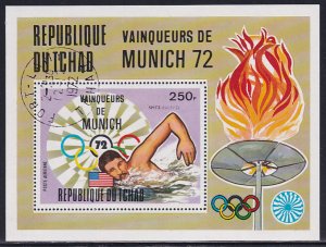 Chad 1972 Sc C153 Mark Spitz Munich Olympics Swimming Champion Stamp SS CTO NH