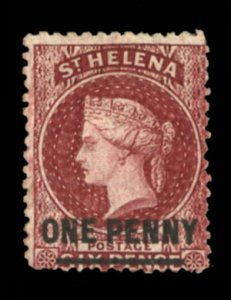 St. Helena #18 Cat$225, 1868 1p on 6p brown red, hinged