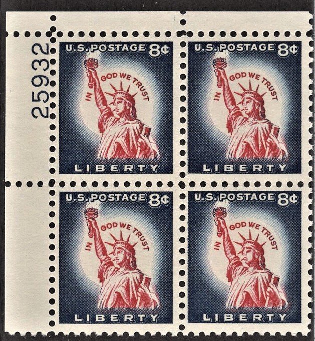 US 1042 MNH F/VF 8 Cent Statue of Liberty Plate Block # 25932