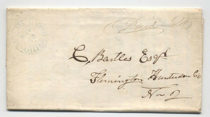 1841 Mount Vernon Ohio blue double circle handstamp stampless letter 5251.210