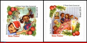 3289-90 Brazil 2014 CHRISTMAS, RELIGION, EXCHANGE OF GIFTS, CHRISTMAS SUPPER MNH