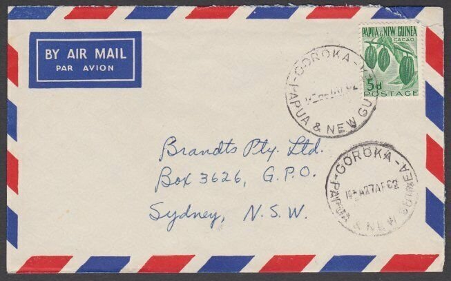 PAPUA NEW GUINEA 1962 cover ex GOROKA.......................................U823