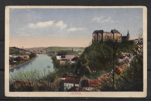 Postcard Leisnig on the Freiburg Mulde,Village,River section,Mildenstein Castle