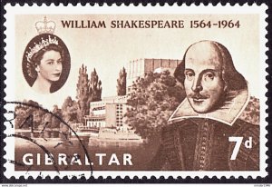 GIBRALTAR 1964 QEII 7d Bistre-Brown, 400th Birth Anniversary of Shakespeare S...