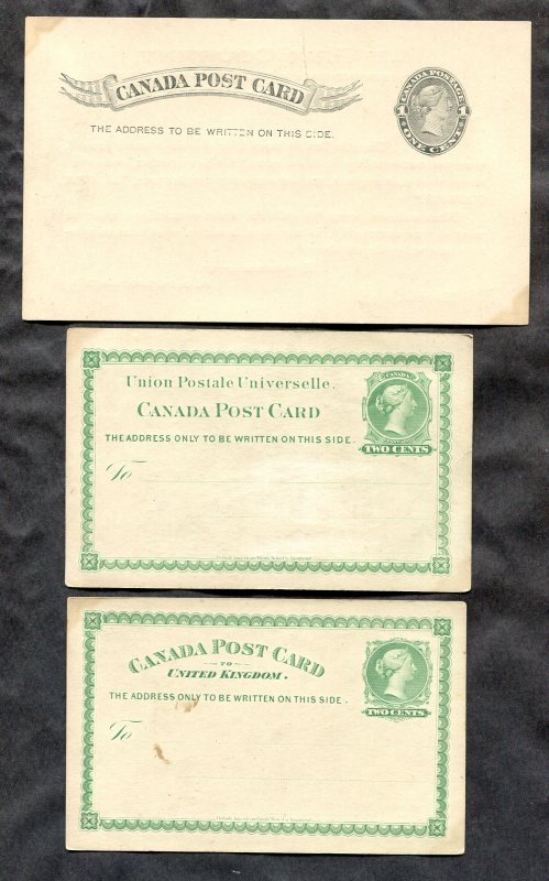 d55 - Canada Lot of (3) QV Postal Cards. Two with print on back