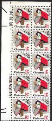 US #1730 MNH Zip Code & ME Block of 10 stamps. Christmas. Mailbox with gifts.