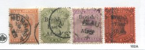 British East Africa overprinted on India stamps 1895 3 annas to 12 annas used