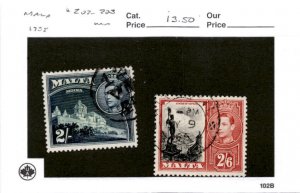 Malta, Postage Stamp, #202-203 Used, 1938 (AB)