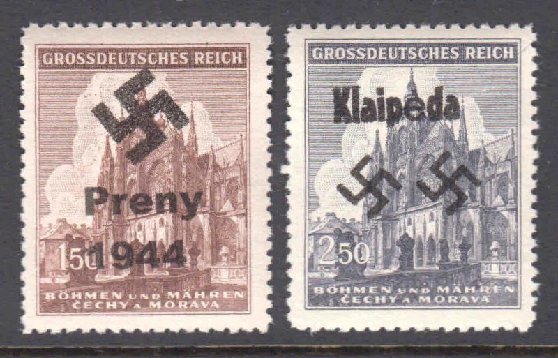 BOHEMIA & MORAVIA 88-89 KLAIPEDA, PRENY FELDPOST LOCAL OVERPRINT OG NH VF