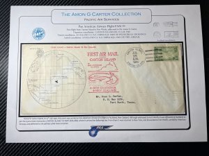 1940 Canton Island Airmail Cover FFC to Fort Worth TX USA Amon G Carter