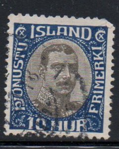 Iceland Sc O43 1920 10 aur Christian X dark blue & gray Official stamp used