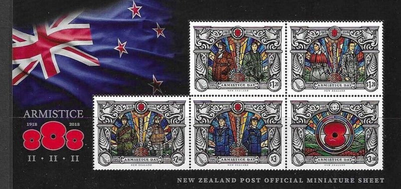 NEW ZEALAND SGMS4030 2018 CENTENENARYOF ARMISTICE  MNH 