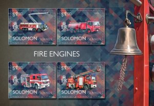 SOLOMON IS. - 2014 - Fire Engines - Perf 4v Sheet -Mint Never Hinged