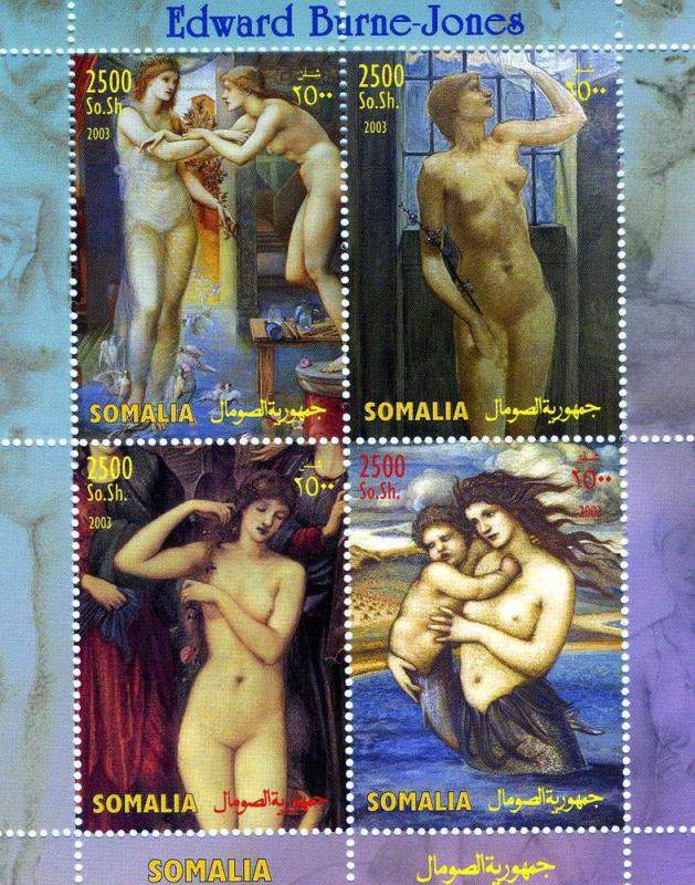 Somalia 2003 EDWARD BURNE-JONES Nudes Paintings Sheet (4) Perforated Mint (NH)