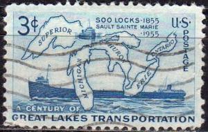 United States 1069 - Used - 3c Soo Locks / Ship (1955) +