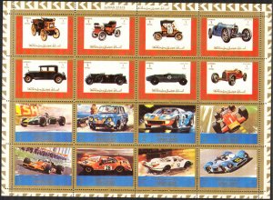 Ajman 1972 Classic + Modern Cars sheet of 16 MNH