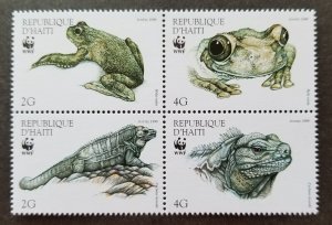 *FREE SHIP Haiti WWF Ground Iguana And Giant Tree Frog 1999 Reptiles (stamp) MNH
