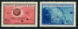 Russia 2187-2188, MNH. Mi 2219-2220. Luna 1, launched 01.02.1959. Globe, Route.