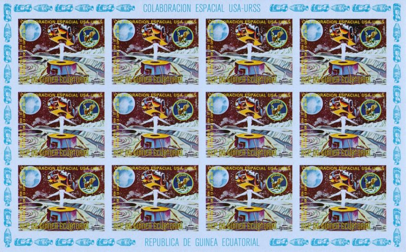 Equatorial Guinea 1975 OVNI-APOLLO 11-GAGARIN-MOON-SPACE 11 Sheetlets IMPERF.MNH