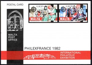 Malta MNH Postal Card 1982 PHILEXFRANCE Europa