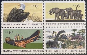 Scott #1387-1390 1970 6¢ Natural History MNH OG VF Se-tenant block of 4