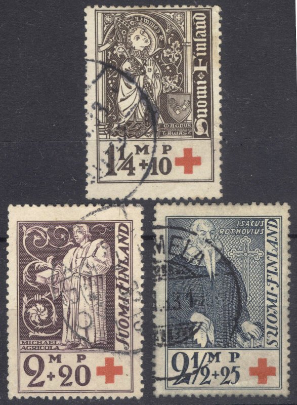 Finland 1933 1.25m+10p - 2.5m+25p Bishops Scott B12-B14 SG 296-298 VFU Cat $22