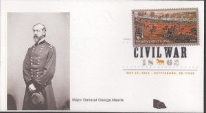 Set/2 John Byrnes Printed Cachet FDCs for the 2013 Gettysburg Civil War Stamp