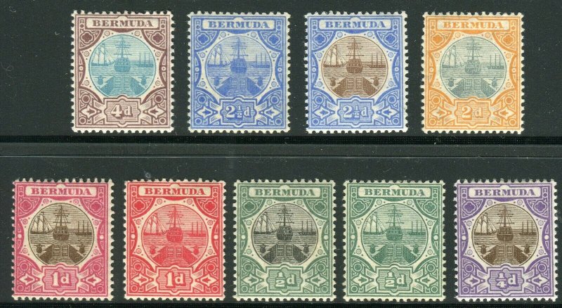 1906 - 10  Bermuda full set (9) Dry dock MLH Wmk 3: Multi Crown CA Sc# 31 / 39