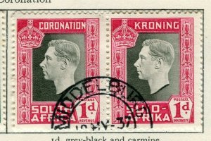 SOUTH AFRICA; 1937 early GVI Coronation issue fine used 1d. pair 