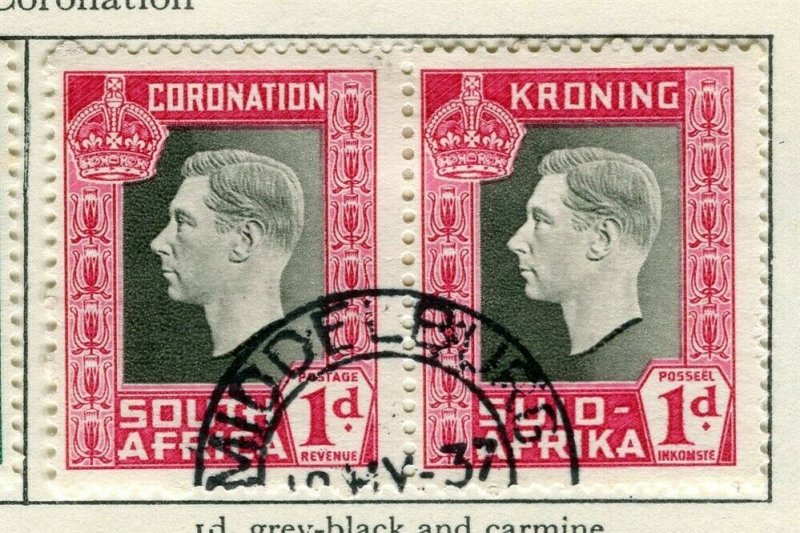 SOUTH AFRICA; 1937 early GVI Coronation issue fine used 1d. pair 