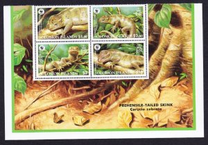 Solomon Is. WWF Prehensile-tailed Skink Bottom Block of 4 2005 MNH