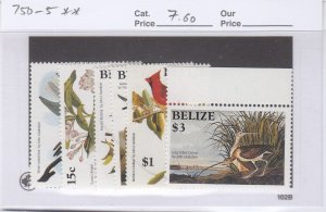 Belize 750-5 Audubon Birds mnh