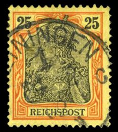 Germany #57 (Mi. 58XV) Cat€70, 1902 25pf orange and black, with frameline e...