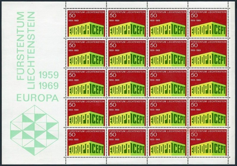 Liechtenstein 453 sheet, MNH. Michel 507 bogen. EUROPE CEPT-1969. CEPT 10th Ann. 