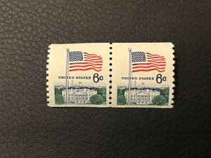 US 1338a 6c Flag & White House - Coil partial Line Pair  Mint NH stock photo