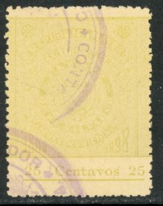 EL SALVADOR 1898 25c Municipal Revenue Ross M25 VFU