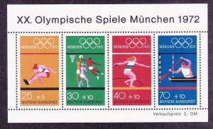 Germany B490 MNH 1972 Munich Summer Olympics Souvenir Sheet Very Fine