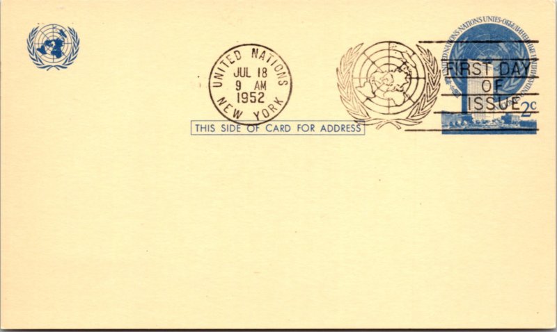 United Nations, New York, Worldwide First Day Cover, Government Postal Card