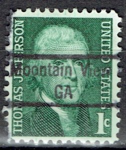 1968 1c Prominent American w/precancel f/Mountan view GA 1278-843 error