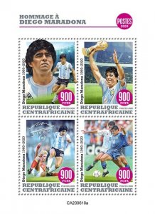 C A R - 2020 - Tribute to Diego Maradona - Perf 4v Sheet #2 -Mint Never Hinged