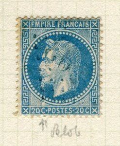 FRANCE; 1863 early classic Napoleon issue used 20c. + MINOR PLATE FLAW