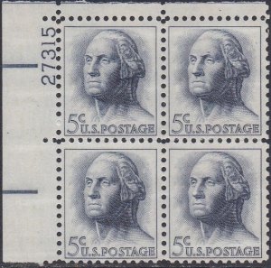 1213 Washington Plate Block MNH