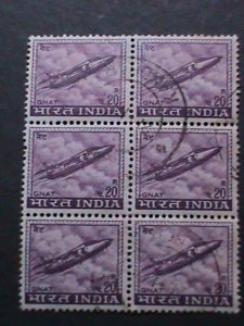 ​INDIA-1967-SC#413- 57 YEARS OLD STAMPS-GNAT PLANE USED BLOCK VERY FINE