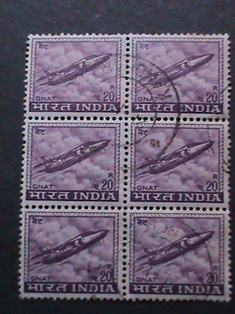 ​INDIA-1967-SC#413- 57 YEARS OLD STAMPS-GNAT PLANE USED BLOCK VERY FINE