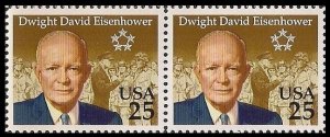 US 2513 Dwight David Eisenhower 25c horz pair MNH 1990