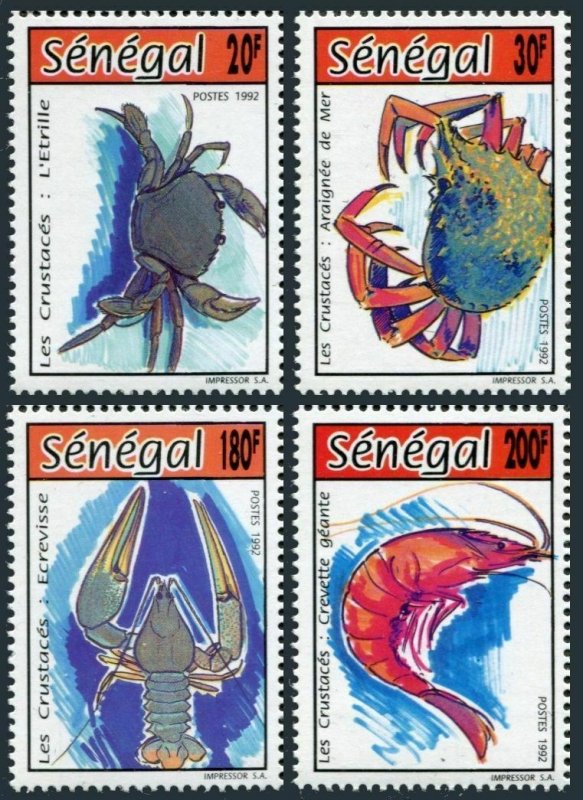 Senegal 1028-1031, MNH. Michel 1231-1234. Shellfish 1992. Crabs, Lobster, Shrimp