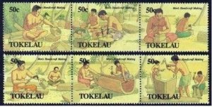 Tokelau 172-177a, MNH. Mi 177-182. Men's handicraft, 1990. Pots, Shaping canoe.